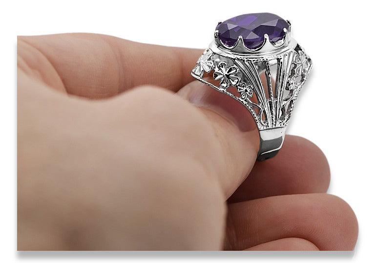 Vintage Alexandrite Ring in Sterling Silver (vrc031s-ax) — close-up of the hallmark on the inner band