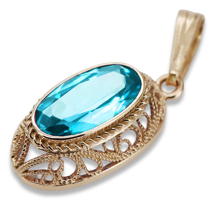 Vintage Aquamarine Pendant in 14K Rose Gold (vpc014r-aq) — side view showing the setting