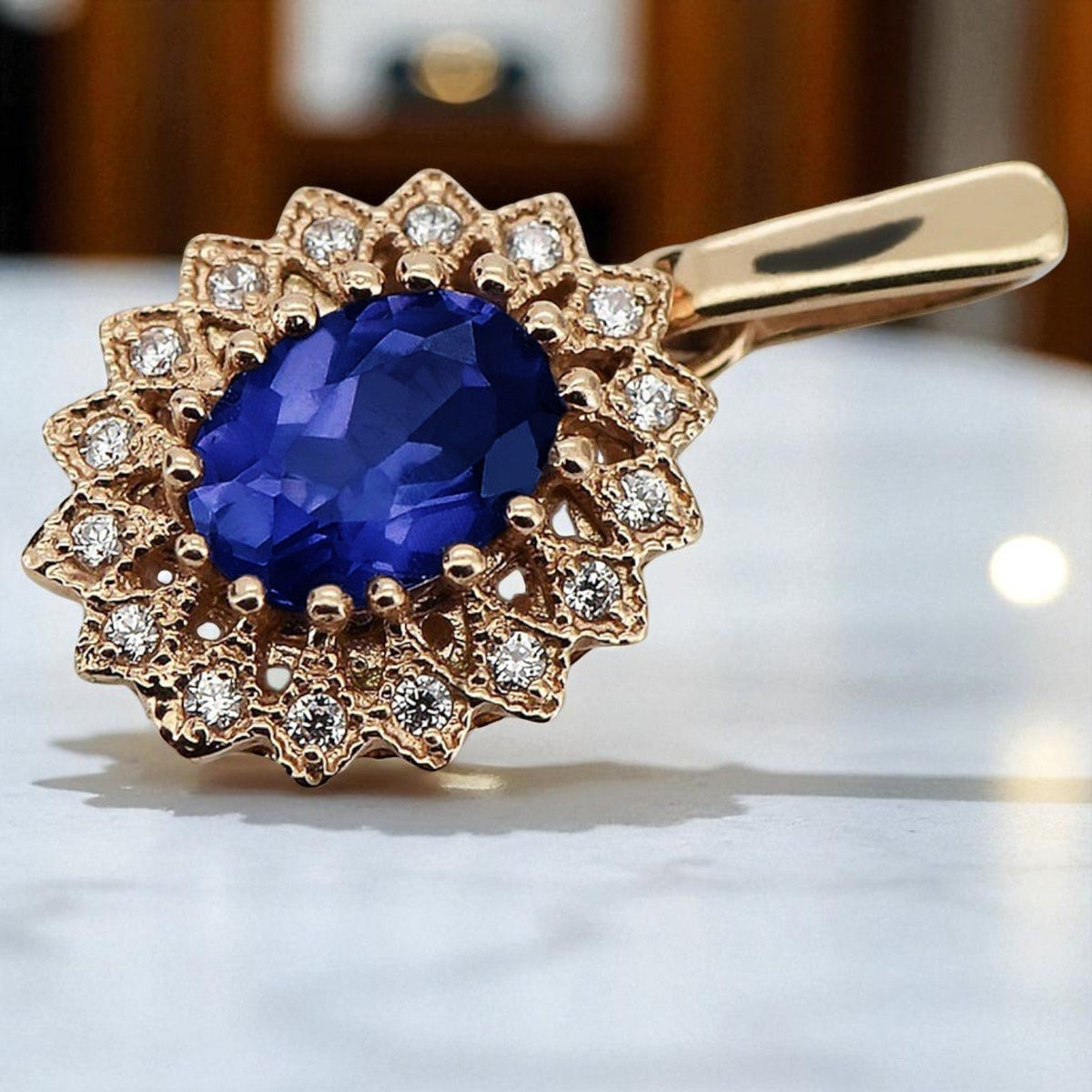 Vintage Sapphire Pendant in 14K Rose Gold (vpc018r-sp)