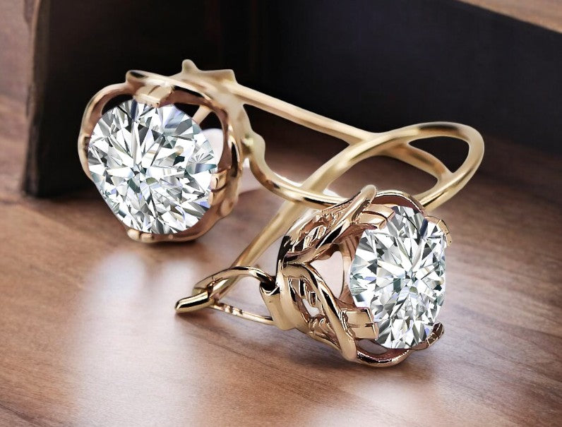Vintage Zircon Earrings in 14K Rose Gold (vec029r-zi) — close-up of the stone and setting