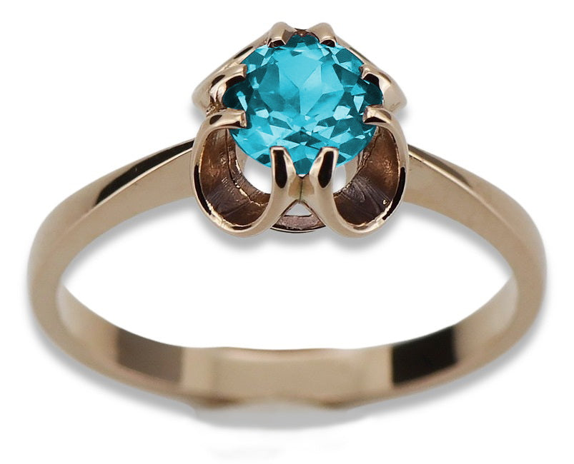 Vintage Aquamarine Ring in 14K Rose Gold (vrc348r-aq) — back view with the clasp