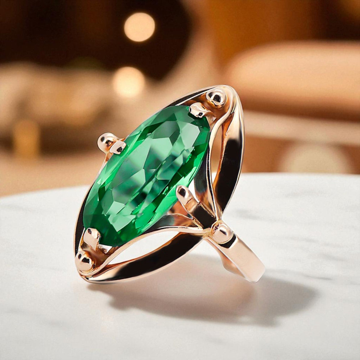 Vintage Emerald Ring in 14K Rose Gold (vrc047r-em)