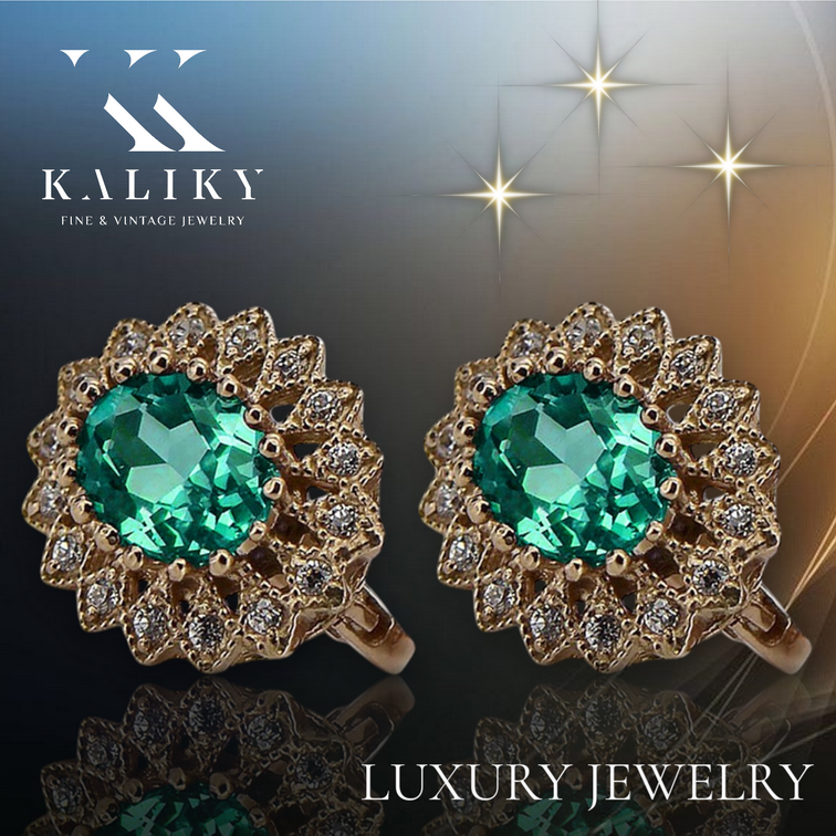 Vintage Emerald Earrings in 14K Rose Gold (vec125r-em) — full view of the piece
