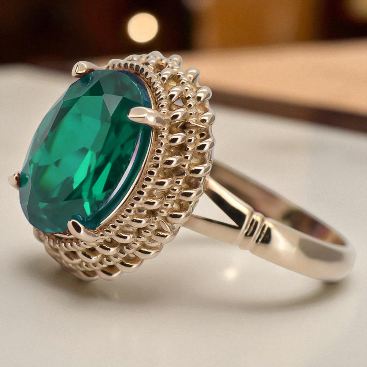 Vintage Emerald Ring in 14K Rose Gold (vrc068r-em)