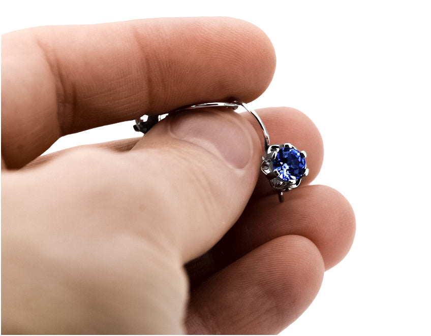 Vintage Sapphire Earrings in Sterling Silver (vec019s-sp) — side view showing the setting