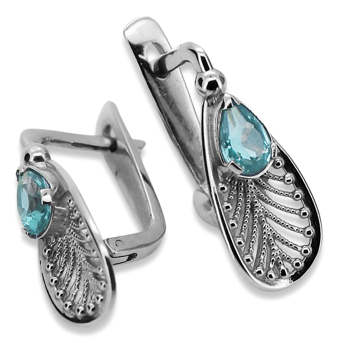 Vintage Aquamarine Earrings in Sterling Silver (vec067s-aq) — side view showing the setting
