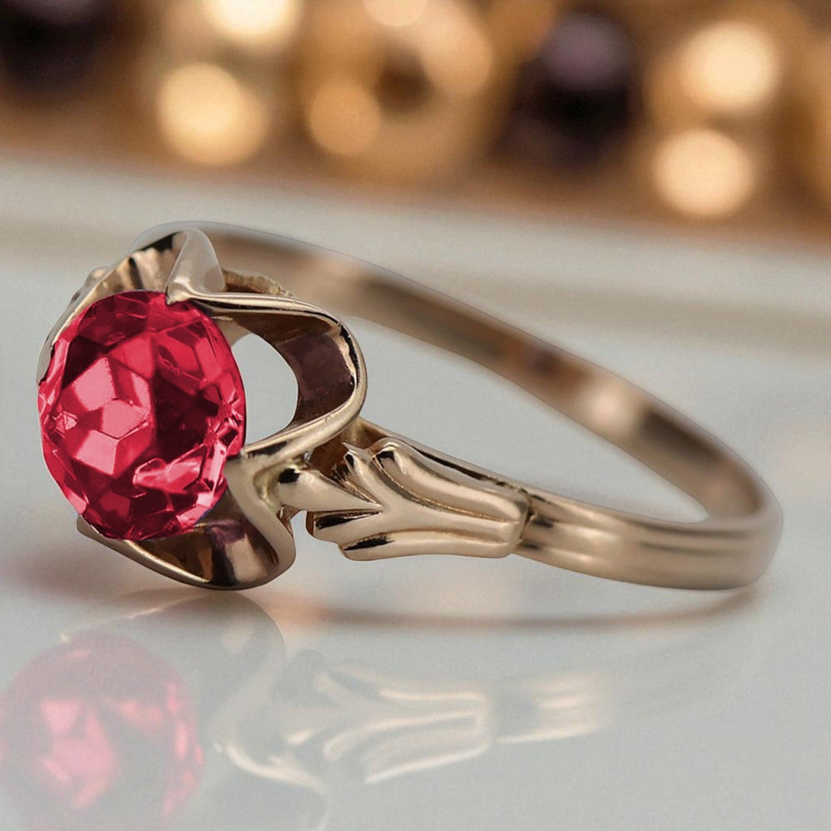 Vintage Ruby Ring in 14K Rose Gold (vrc023r-rb)