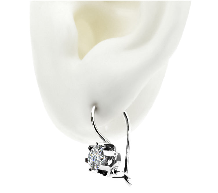 Vintage Zircon Cubic Earrings in Sterling Silver (vec019s-zi) — side view showing the setting