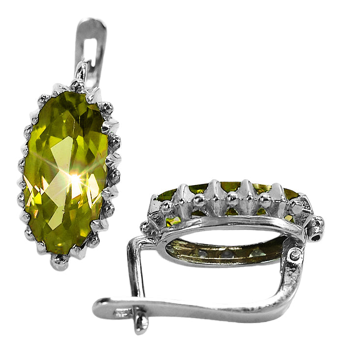 Vintage Yellow Peridot Earrings in Sterling Silver (vec174s-yp) — side view showing the setting