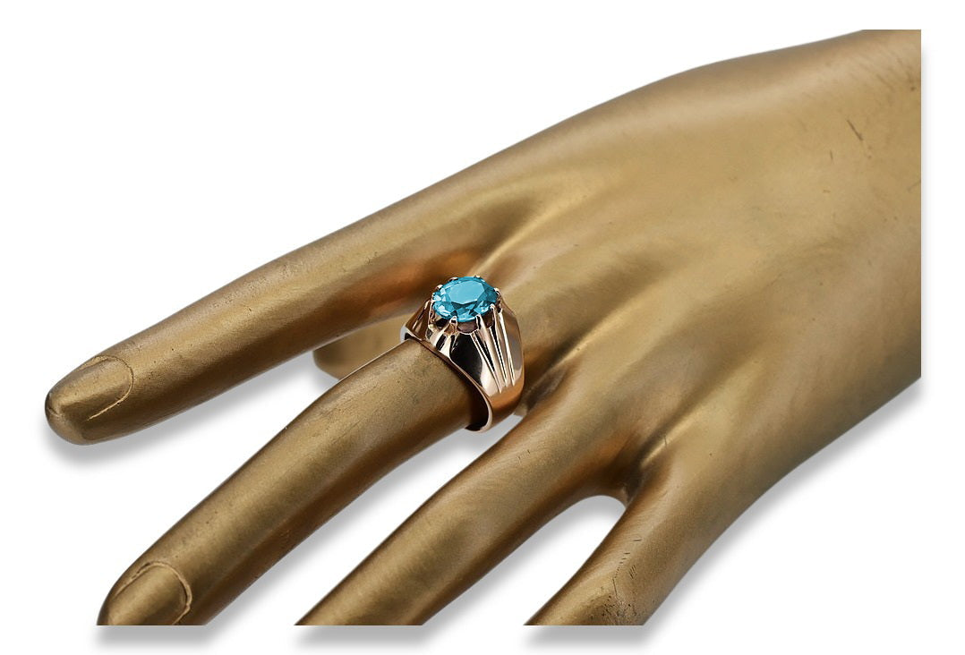 Vintage Aquamarine Ring in 14K Rose Gold (vrc016r-aq) — close-up of the stone and setting