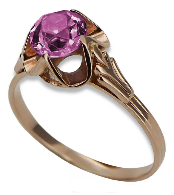 Vintage Amethyst Ring in 14K Rose Gold (vrc023r-am) — worn on the hand, showing profile