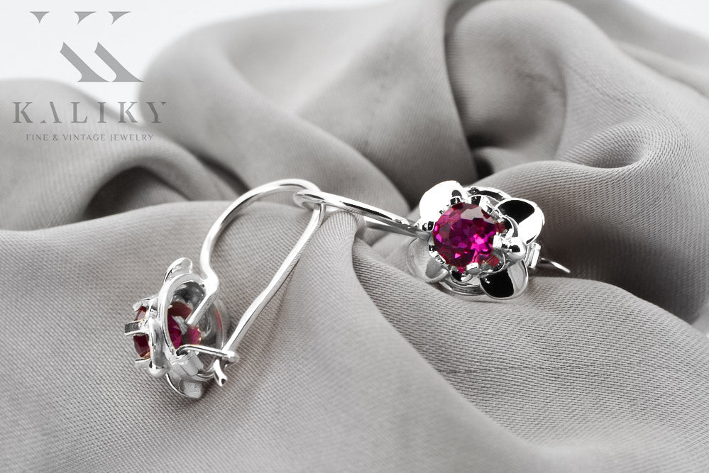 Vintage Ruby Earrings in Sterling Silver (vec116s-rb) — close-up of the hallmark on the inner band