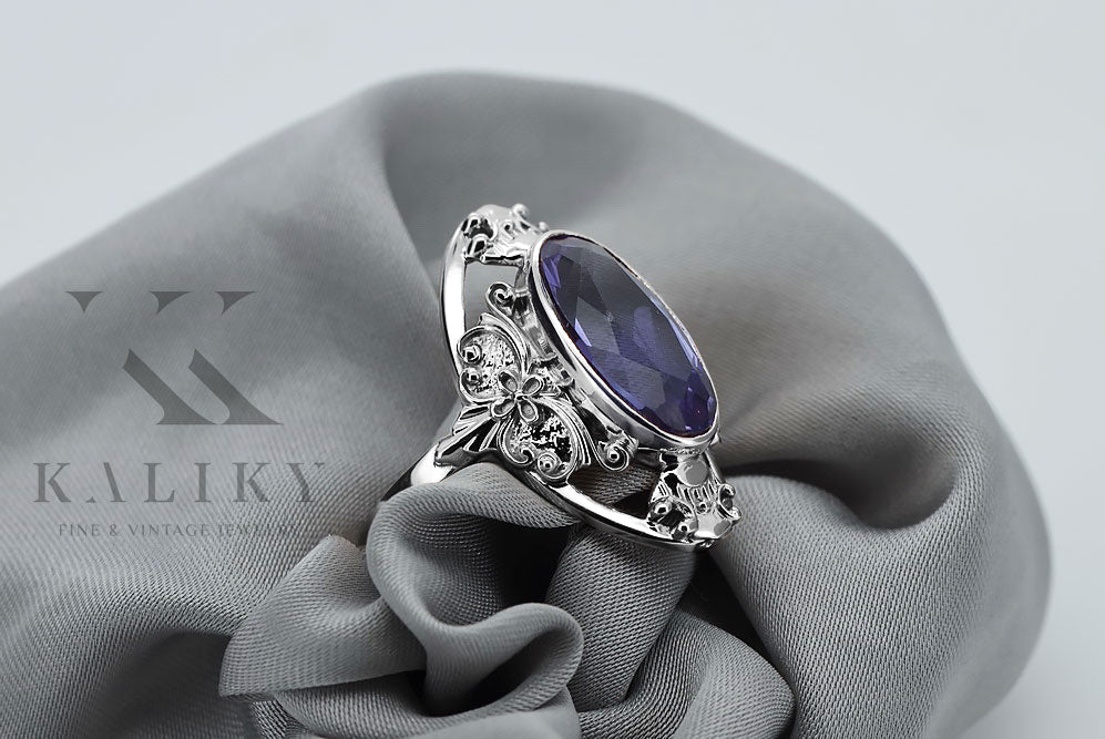 Vintage Alexandrite Ring in Sterling Silver (vrc014s-ax) — full view of the piece