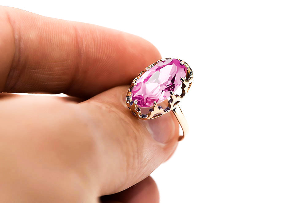 Vintage Amethyst Craft Ring in 14K Rose Gold (vrc253r-am) — side view showing the setting