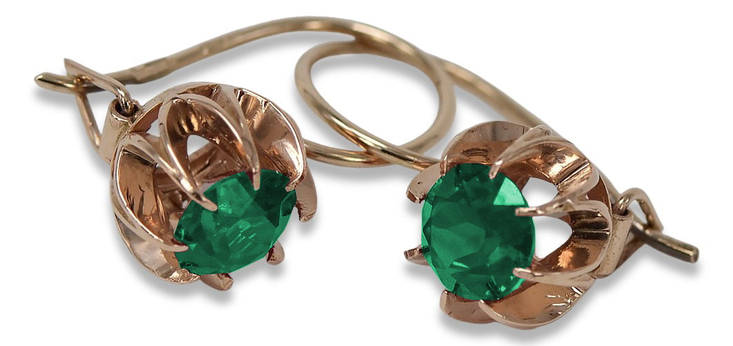 Vintage Emerald Earrings in 14K Rose Gold (vec062r-em) — worn on the hand, showing profile