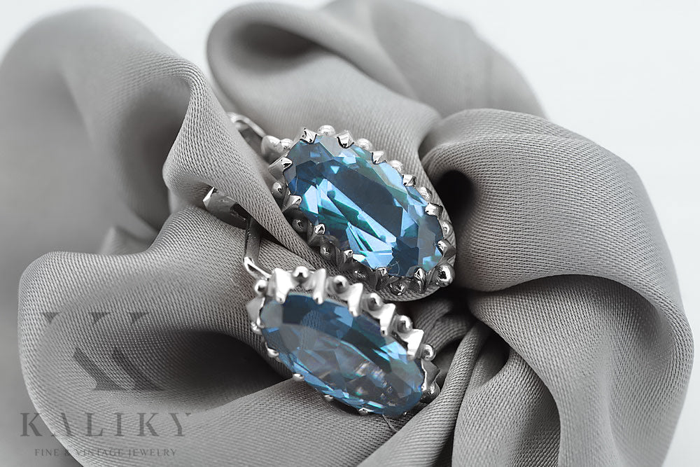 Vintage Aquamarine Earrings in Sterling Silver (vec174s-aq) — close-up of the hallmark on the inner band