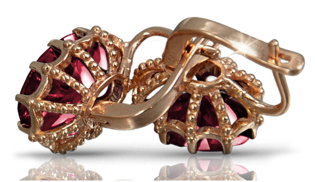 Vintage Ruby Lady Earrings in 14K Rose Gold (vec079r-rb) — full view of the piece