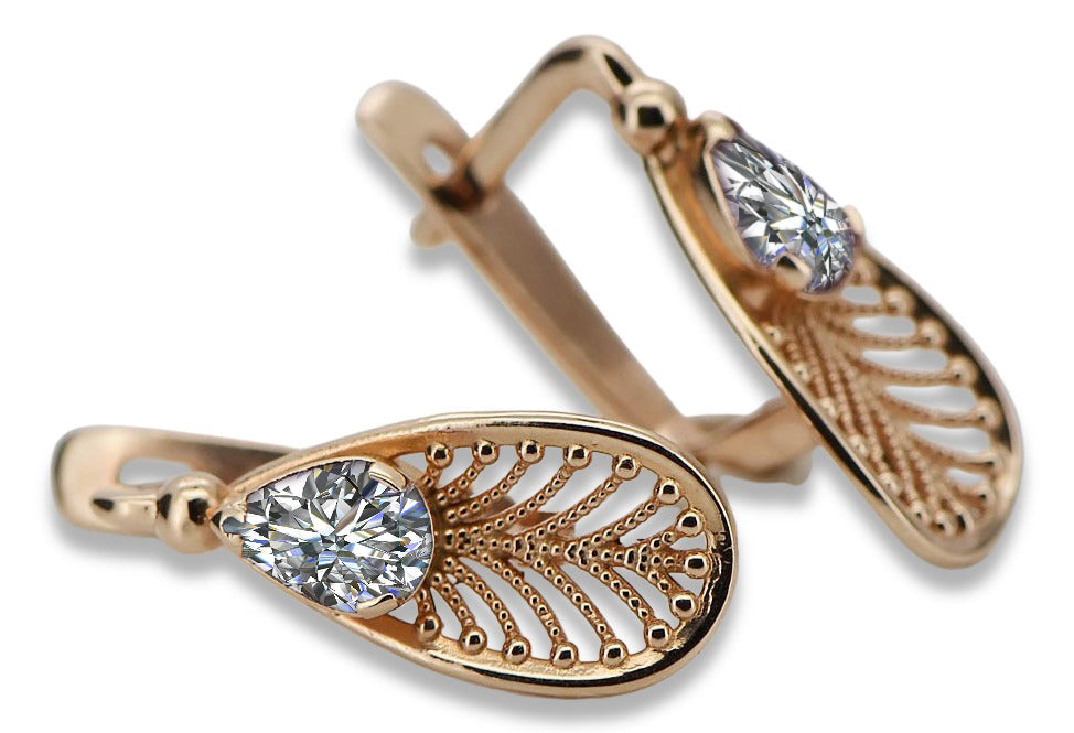 Vintage Zircon Zircone Earrings in 14K Rose Gold (vec067r-zi) — side view showing the setting