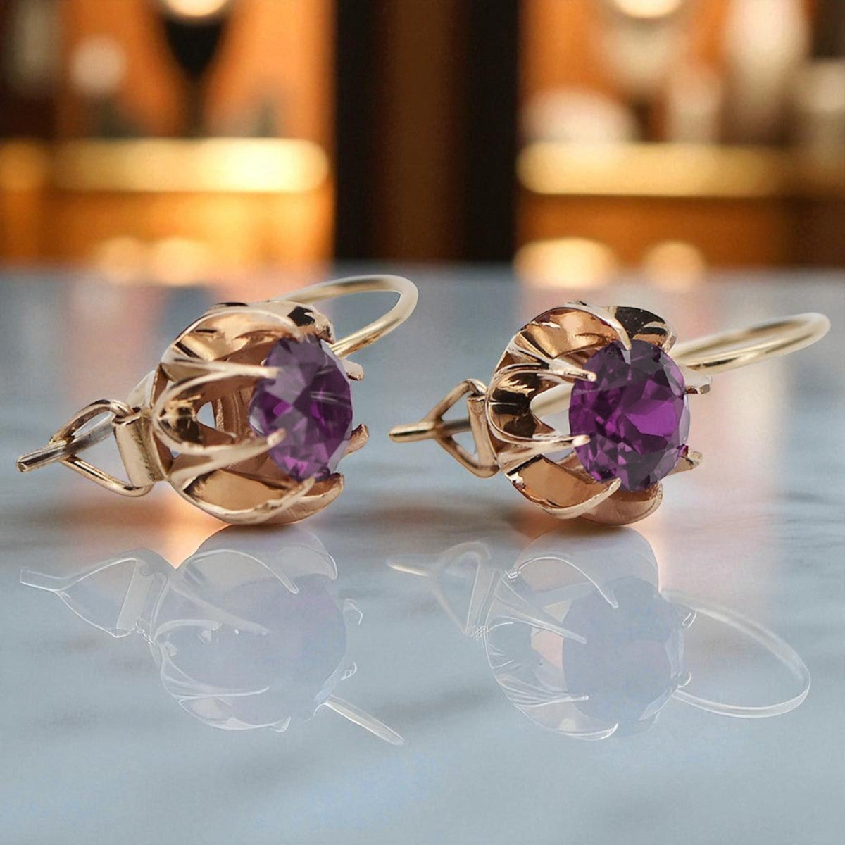 Vintage Amethyst Earrings in 14K Rose Gold (vec062r-am)