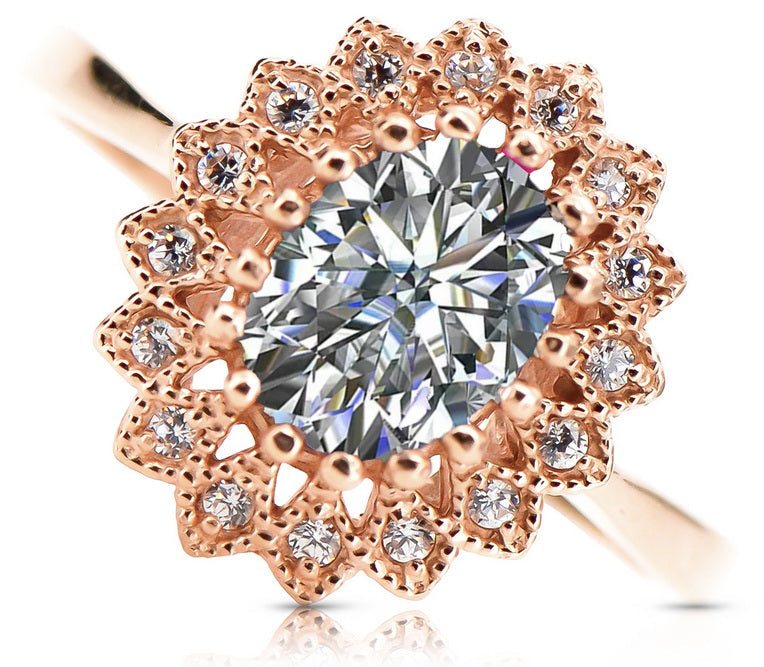 Vintage Zircon Ring in 14K Rose Gold (crc012r-zi) — close-up of the stone and setting