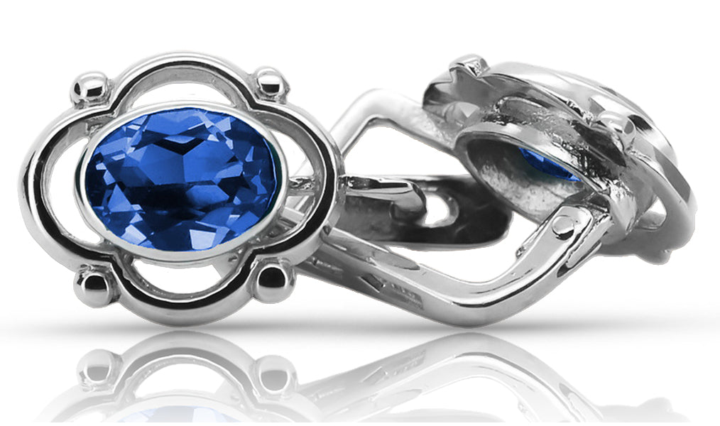 Vintage Sapphire Earrings in Sterling Silver (vec033s-sp) — full view of the piece