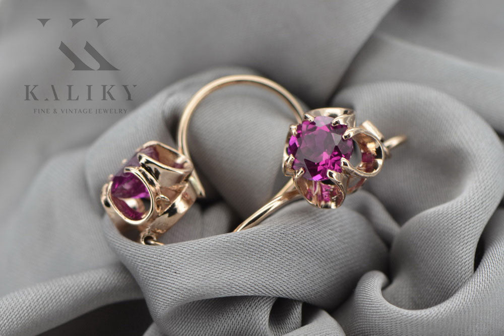 Vintage Amethyst Earrings in 14K Rose Gold (vec035r-am) — view 2