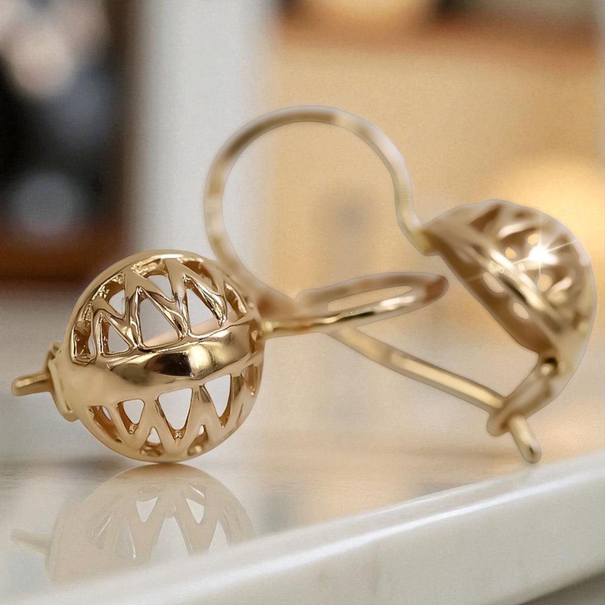 Vintage Ball Earrings in 14K Rose Gold (ven074)
