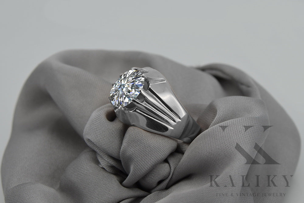 Vintage Zircon Ring in Sterling Silver (vrc016s-zi) — worn on the neckline, showing the drape