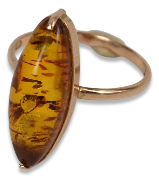 Vintage Amber Ring in 14K Rose Gold (vrab002)