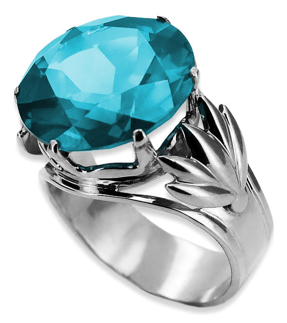 Vintage Aquamarine Ring in Sterling Silver (vrc029s-aq) — worn on the hand, showing profile