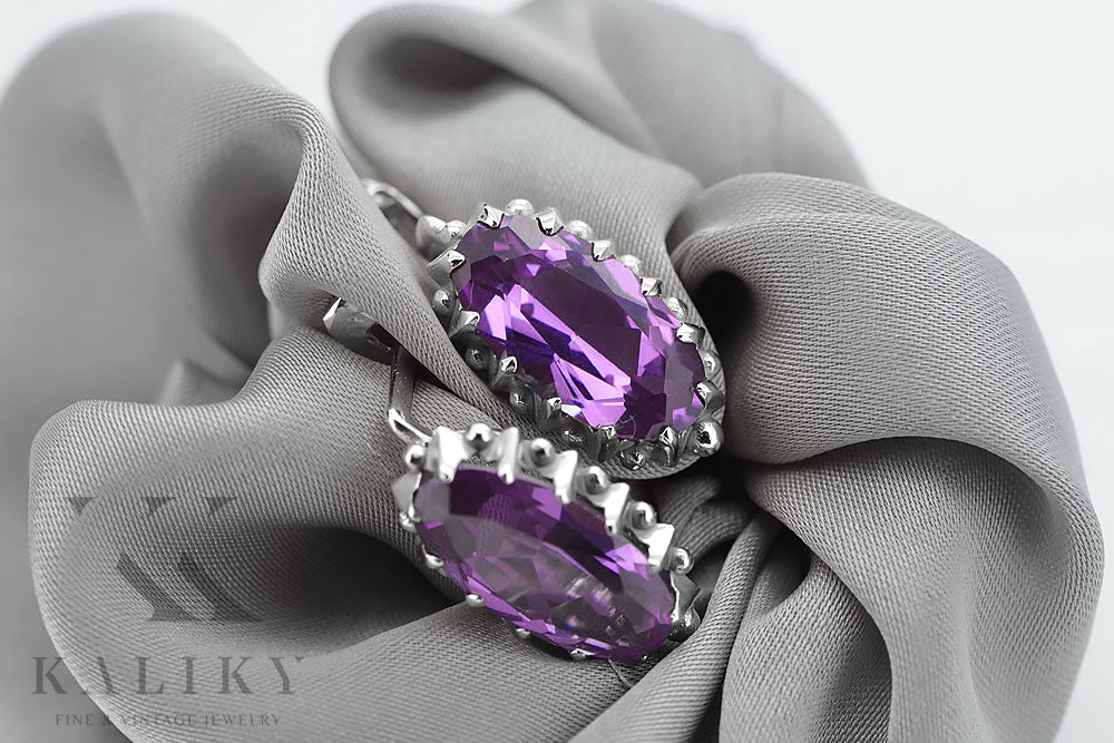 Vintage Amethyst Earrings in Sterling Silver (vec174s-am) — close-up of the hallmark on the inner band