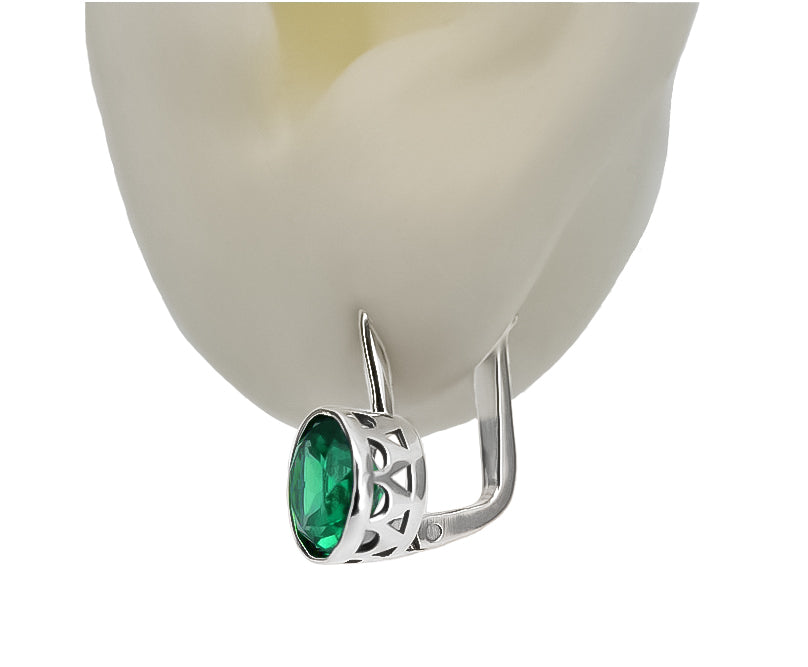 Vintage Emerald Earrings in Sterling Silver (vec107s-em) — close-up of the hallmark on the inner band