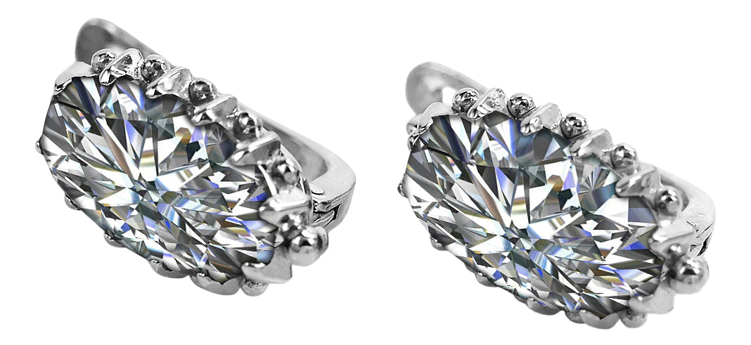 Vintage Zircon Earrings in Sterling Silver (vec174s-zi) — side view showing the setting
