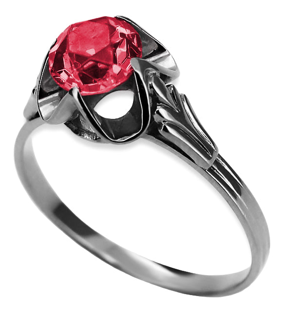 Vintage Ruby Ring in Sterling Silver (vrc023s-rb) — worn on the neckline, showing the drape