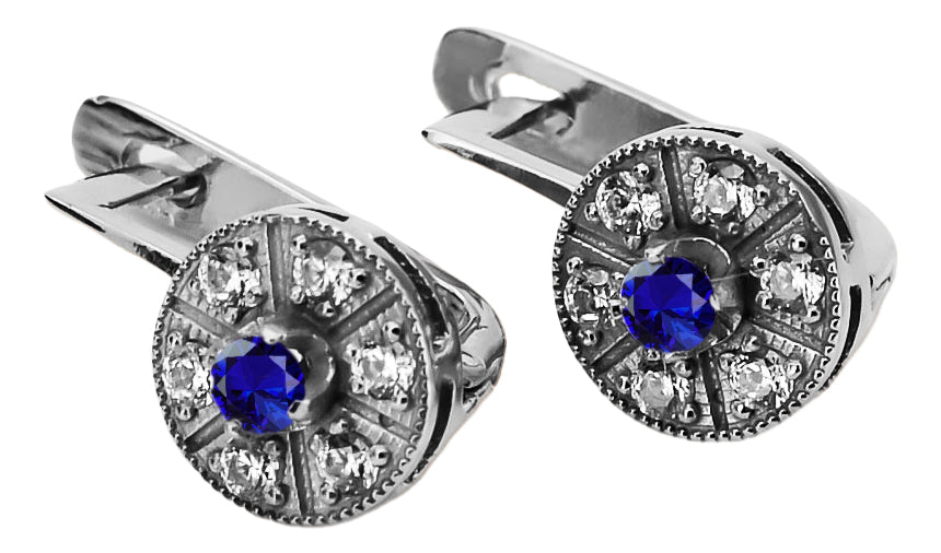 Vintage Sapphire Earrings in 14K White Gold (vec161w-sp) — side view showing the setting