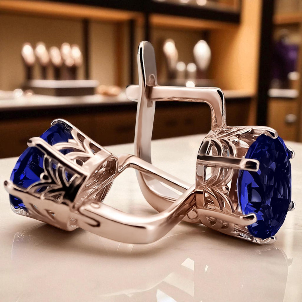 Vintage Sapphire Earrings in 14K Rose Gold (vec003r-sp)