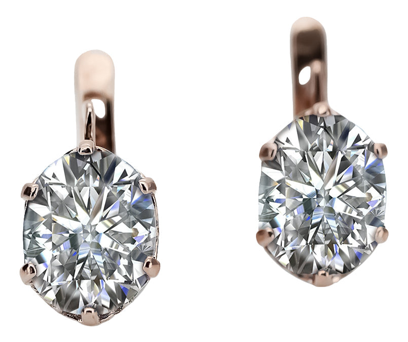 Vintage Zircon Earrings in 14K Rose Gold (vec003r-zi) — worn on the neckline, showing the drape