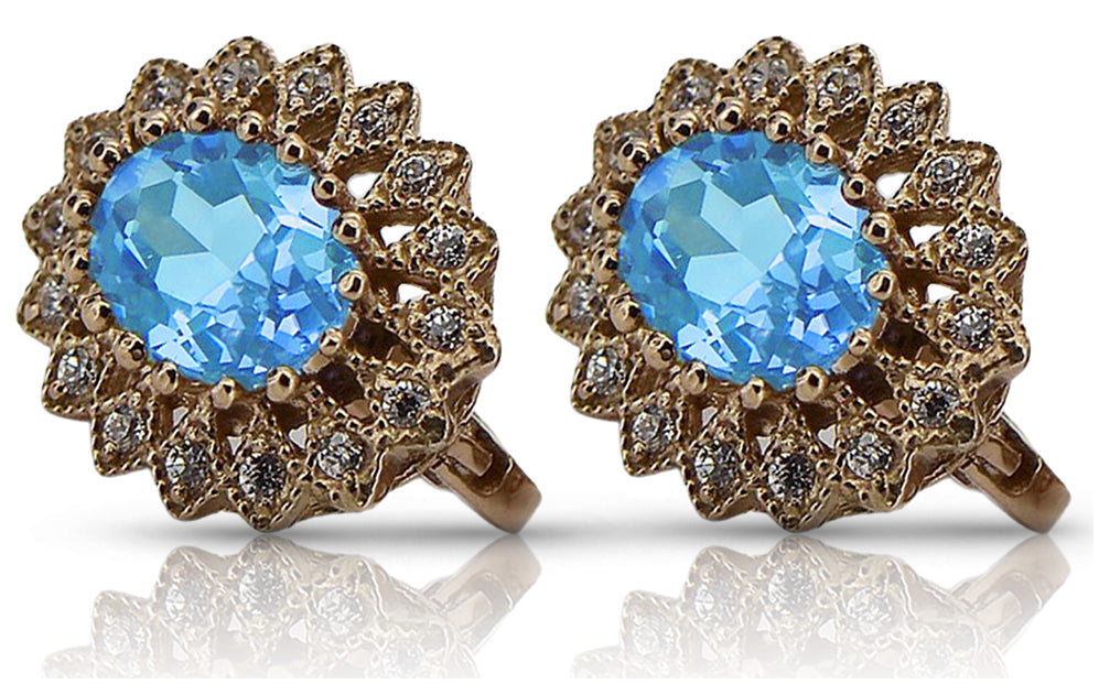 Vintage Aquamarine Earrings in 14K Rose Gold (vec125r-aq) — close-up of the stone and setting