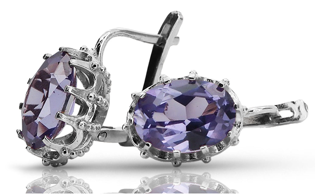 Vintage Alexandrite Oval Earrings in Sterling Silver (vec079s-ax) — side view showing the setting