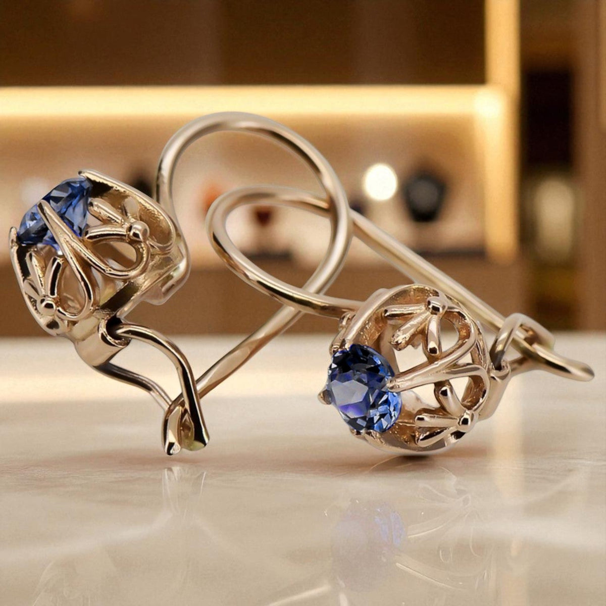 Vintage Sapphire Made Earrings in 14K Rose Gold (vec145r-sp)