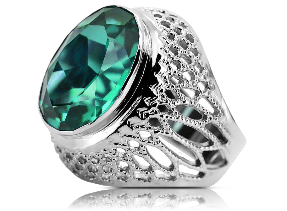 Vintage Emerald Ring in Sterling Silver (vrc089s-em)