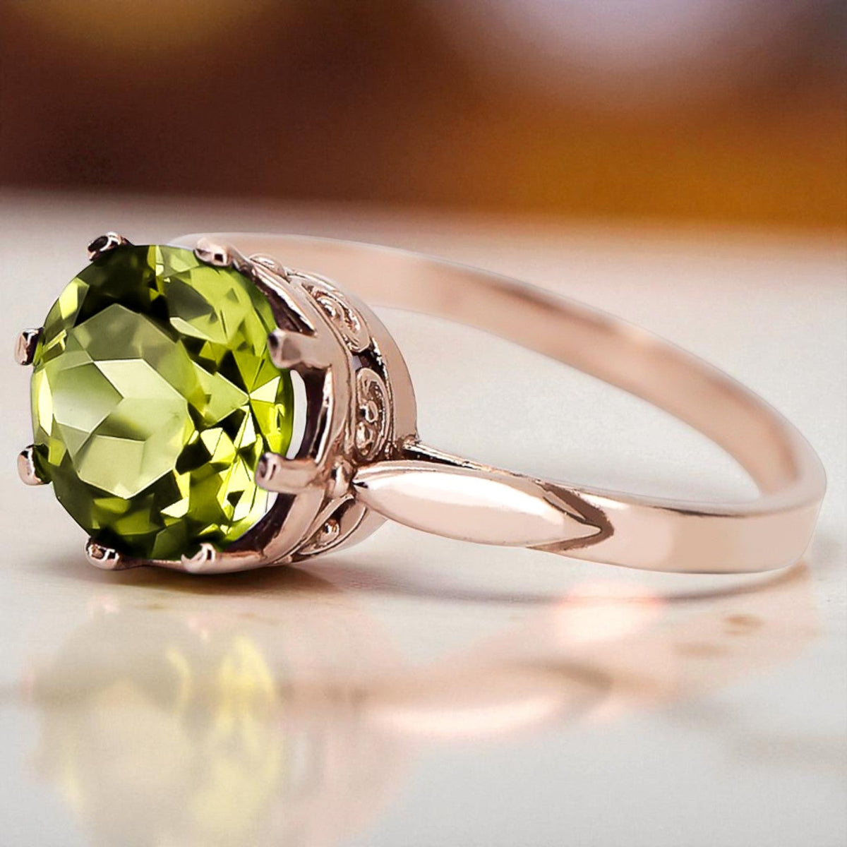 Vintage Yellow Peridot Ring in 14K Rose Gold (vrc366r-yp)