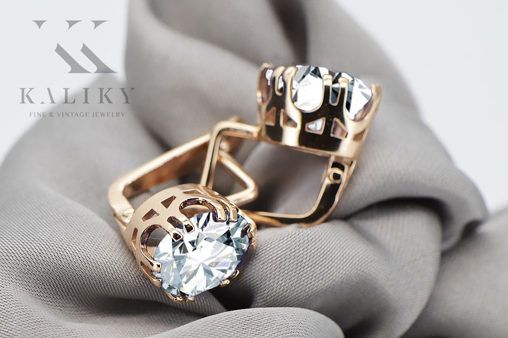 Vintage Zircon Earrings in 14K Rose Gold (vec016r-zi) — side view showing the setting