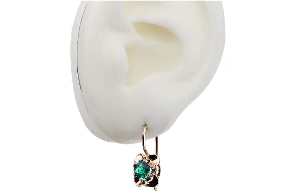Vintage Emerald Earrings in 14K Rose Gold (vec116r-em) — side view showing the setting