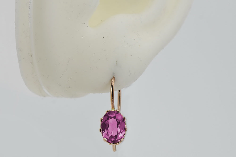 Vintage Amethyst Earrings in 14K Rose Gold (vec196r-am) — close-up of the hallmark on the inner band
