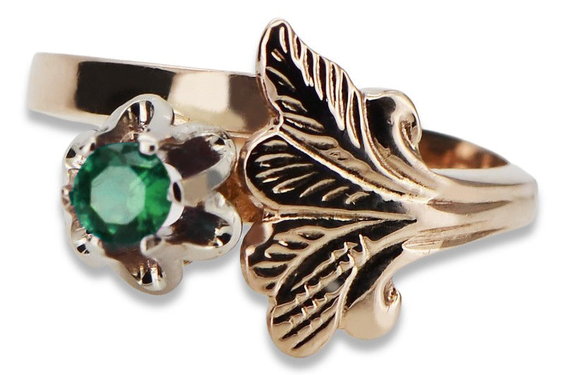 Vintage Emerald Ring in 14K Rose Gold (vrc169r-em) — close-up of the hallmark on the inner band