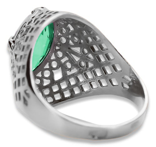 Vintage Emerald Ring in Sterling Silver (vrc030s-em) — worn on the hand, showing profile