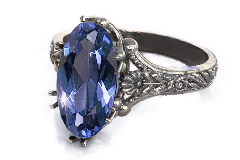 Vintage Alexandrite Oval Ring in Sterling Silver (vrc084s-ax) — back view with the clasp