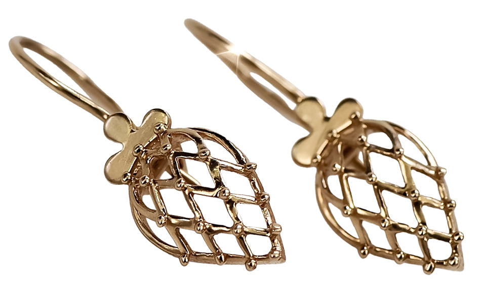 Vintage Leaf Earrings in 14K Rose Gold (ven014) — full view of the piece