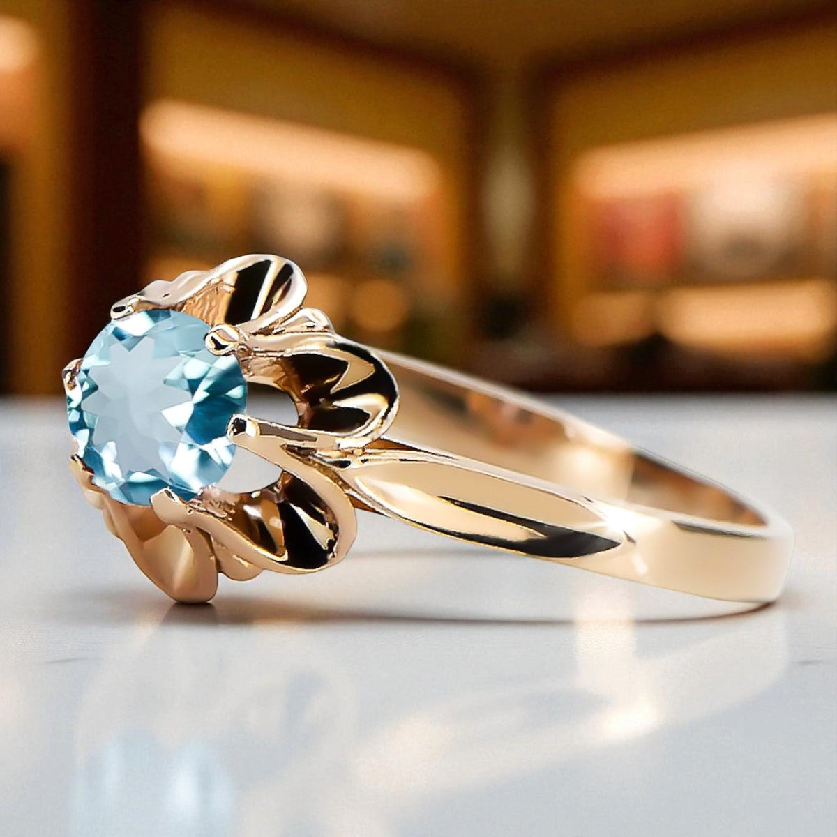 Vintage Aquamarine Ring in 14K Rose Gold (vrc004r-aq)